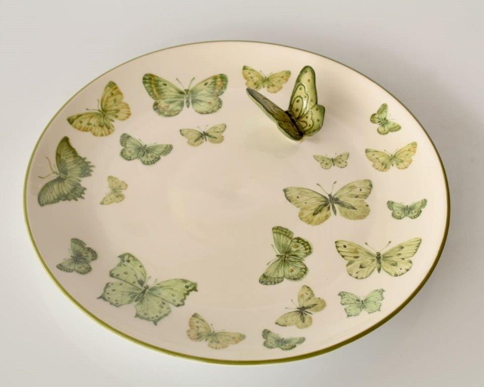 Ceramic Green Butterfly Plate With Raised Butterfly